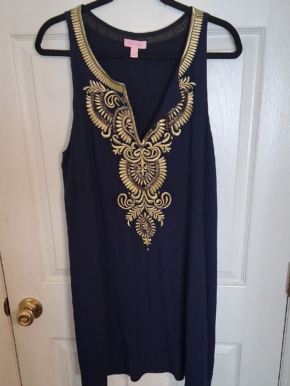 Lilly Pulitzer Navy Sleeveless Dress with Gold Embroidered V-Neck